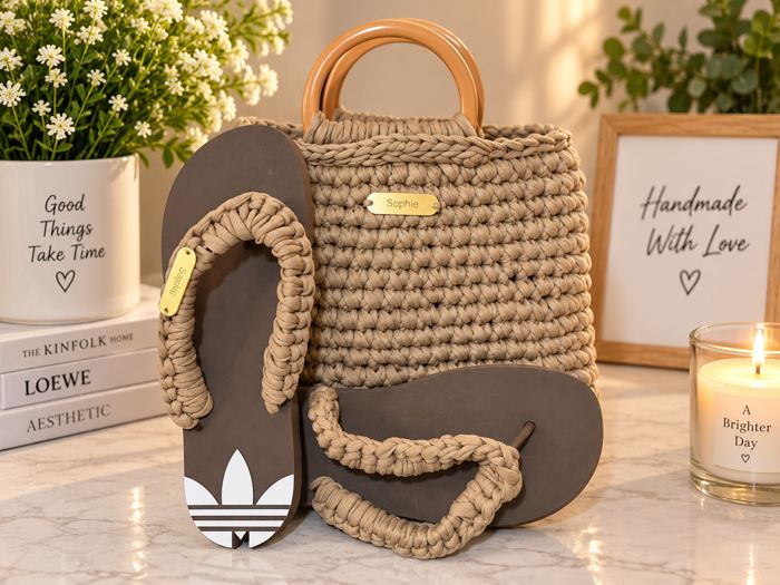 Taupe Bag & Slippers Set