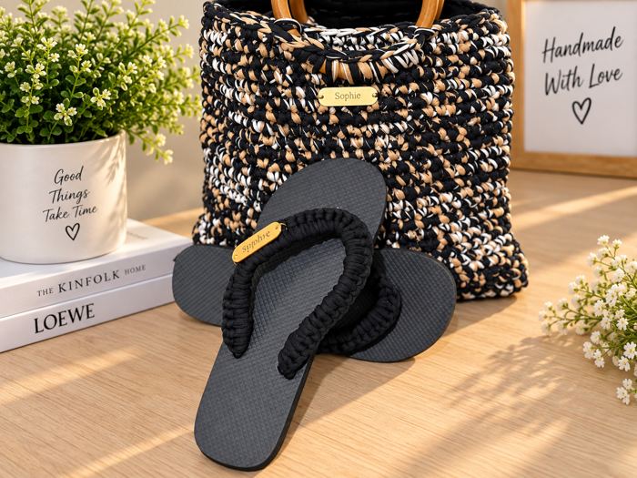Black Caramel Bag & Slippers Set