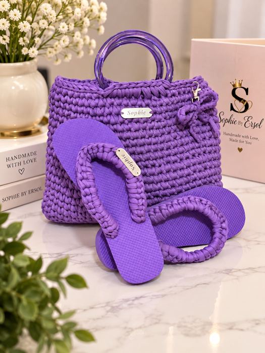 Purple Bag & Slippers Set