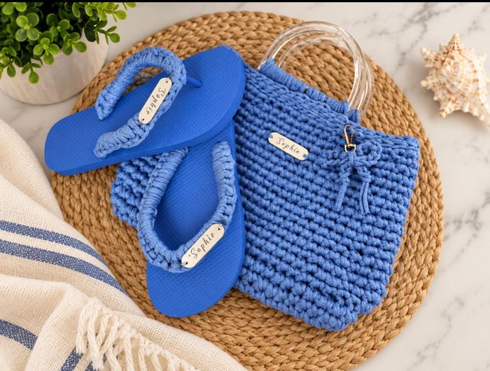 Sophie Blue Crochet Bag & Slippers Set