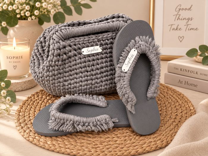 Silver Grey Bag & Fringe Slippers