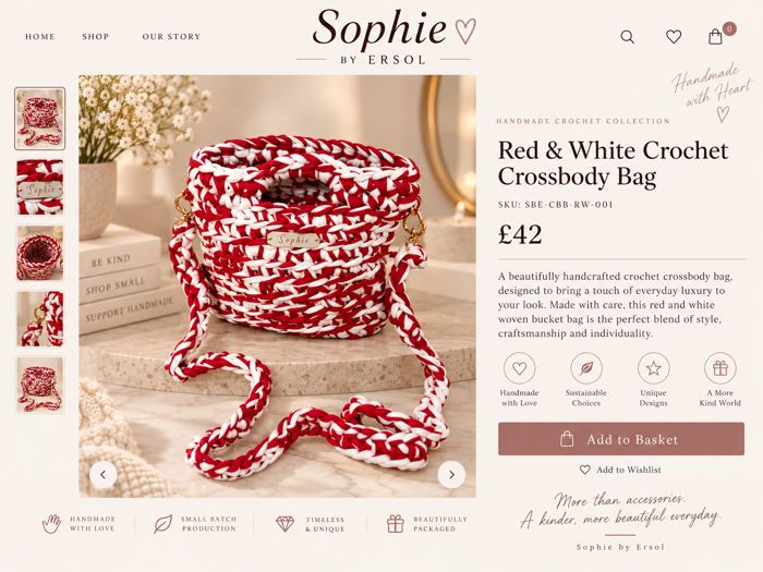 Red & White Crochet Crossbody Bag